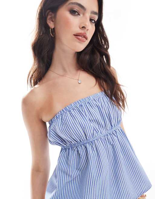 ASOS DESIGN - Gestreepte bandeau-top met textuur in blauw
