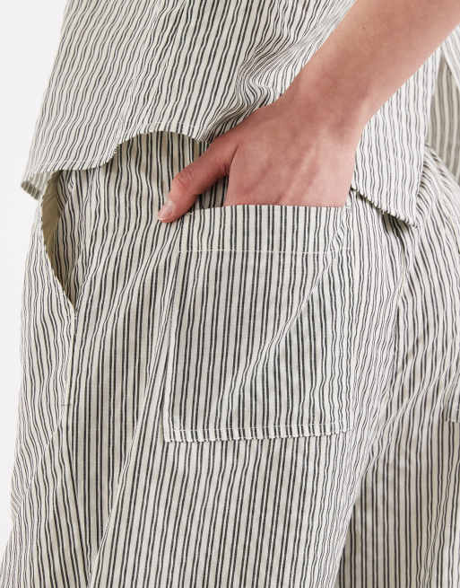 ASOS DESIGN - Gestreepte broek met elastische taille in grijs en crème, deel van co-ord set, 3 van 5