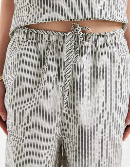 ASOS DESIGN - Gestreepte broek met elastische taille in grijs en crème, deel van co-ord set, 5 van 5