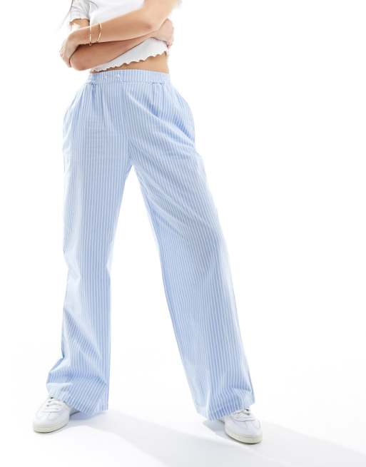 ASOS DESIGN - Gestreepte broek met elastische taille met knoopsluiting in blauw