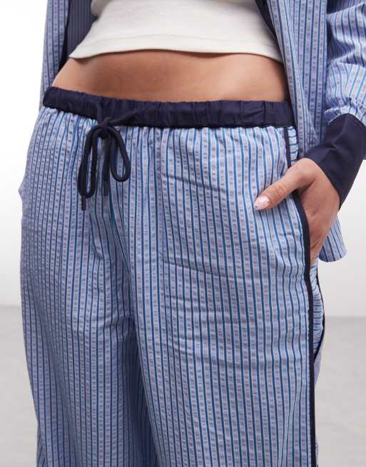 ASOS DESIGN - Gestreepte broek met gekleurde randje,s elastische taille en strik in blauw, 4 van 5