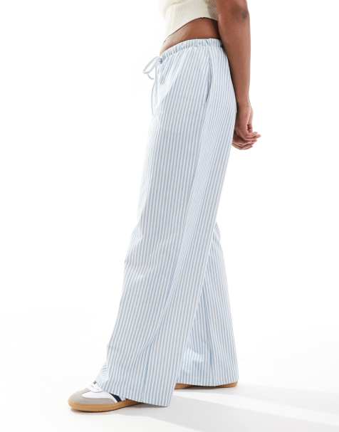 ASOS DESIGN - Gestreepte broek met wijde pijpen en gestrikte taille in blauw - view 1