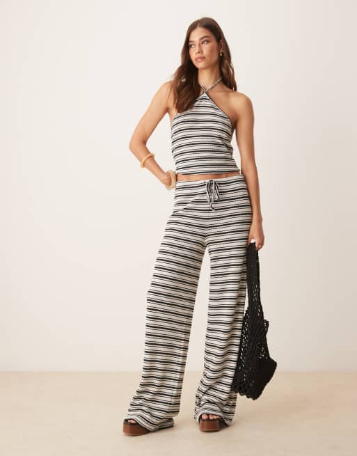 ASOS DESIGN - Gestreepte broek met wijde pijpen in bruin en crème, deel van co-ord set