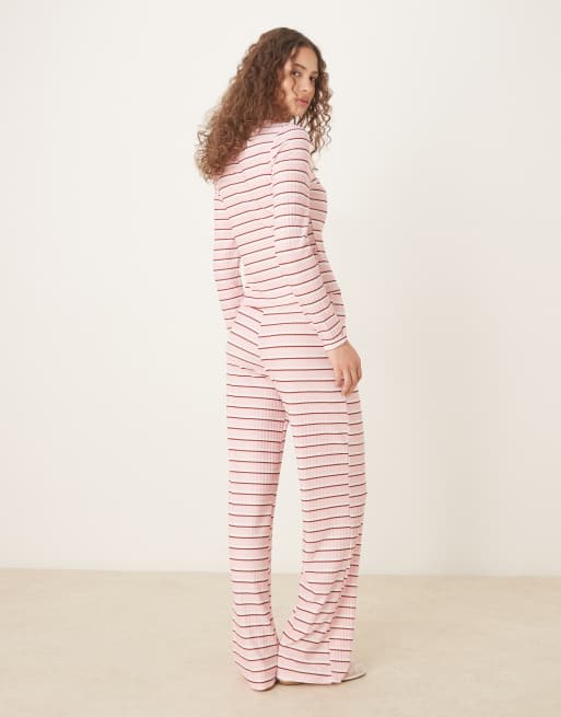ASOS DESIGN - Gestreepte broek met wijde pijpen in roze, deel van co-ord set, 4 van 5