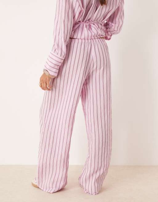 ASOS DESIGN - Gestreepte broek van modal met wijde pijpen en elastische taille in roze, deel van co-ord set, 3 van 5