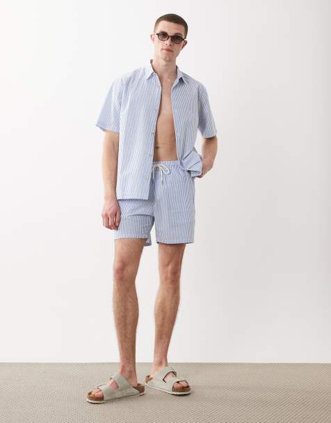 ASOS DESIGN - Gestreepte co-ord set van seersucker in blauw - view 1