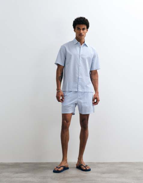 ASOS DESIGN - Gestreepte co-ord set van seersucker in blauw - view 1