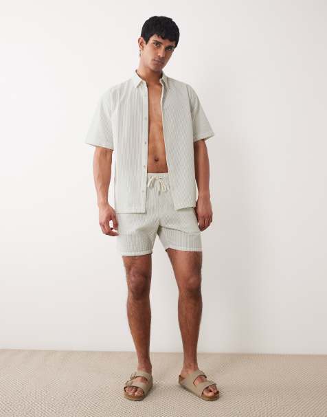 ASOS DESIGN - Gestreepte co-ord set van seersucker in saliegroen - view 1