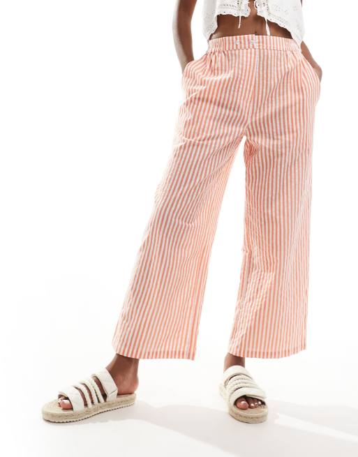 ASOS DESIGN - Gestreepte cropped broek met elastische taille in oranje