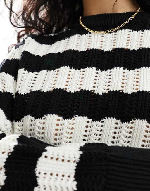 ASOS DESIGN - Gestreepte cropped trui met ronde hals en open steken, 3 van 4
