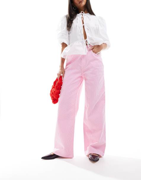 ASOS DESIGN - Gestreepte dad jeans in roze - view 1
