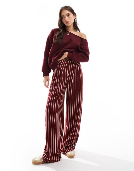 ASOS DESIGN - Gestreepte elegante joggingbroek in bordeauxrood en wit