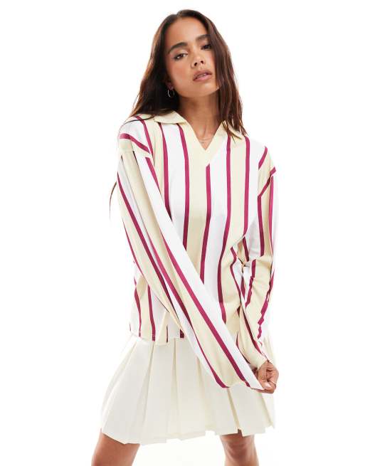 ASOS DESIGN - Gestreepte footballtop in collegestijl geel