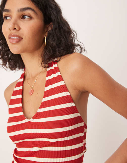 ASOS DESIGN - Gestreepte haltertop in rood, deel van co-ord set, 3 van 4