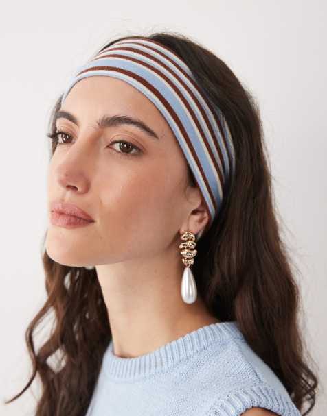 ASOS DESIGN - Gestreepte hoofdband van jersey in blauw en bruin - view 1