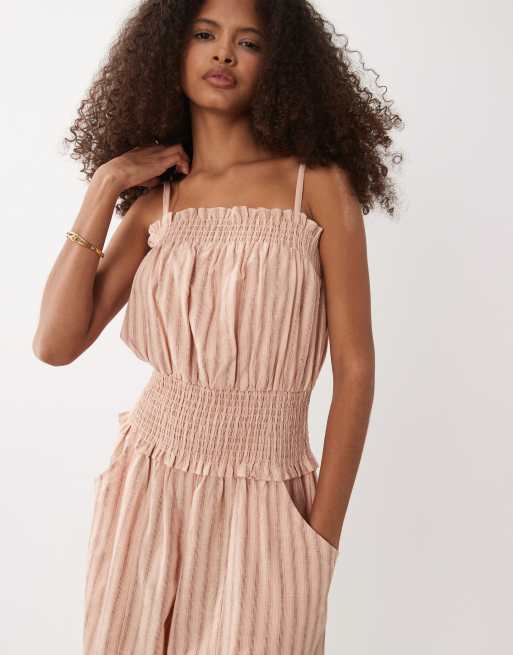 ASOS DESIGN - Gestreepte jumpsuit met wijde ronde pijpen in roze, 2 van 4