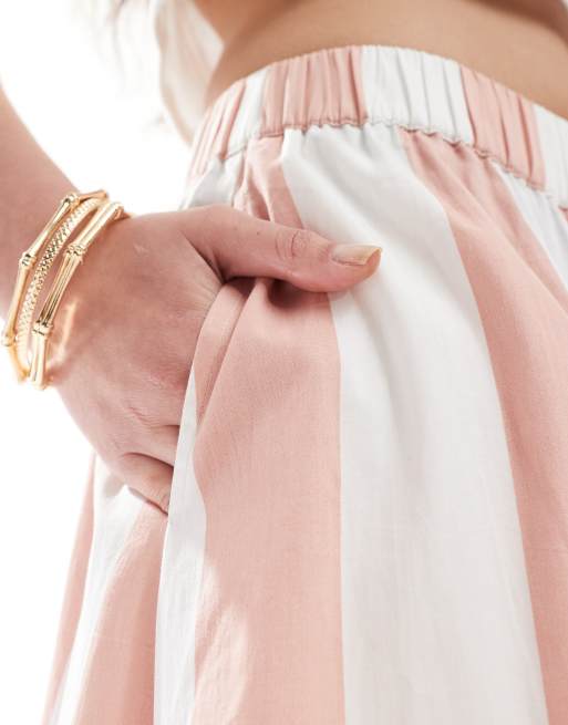 ASOS DESIGN - Gestreepte katoen maxirok met A-lijn in roze, deel van co-ord set, 5 van 5