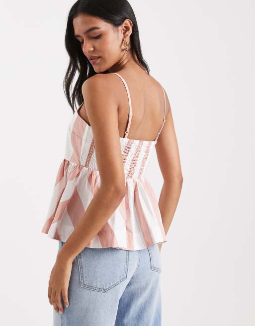 ASOS DESIGN - Gestreepte katoenen camitop met peplum in roze, 4 van 4