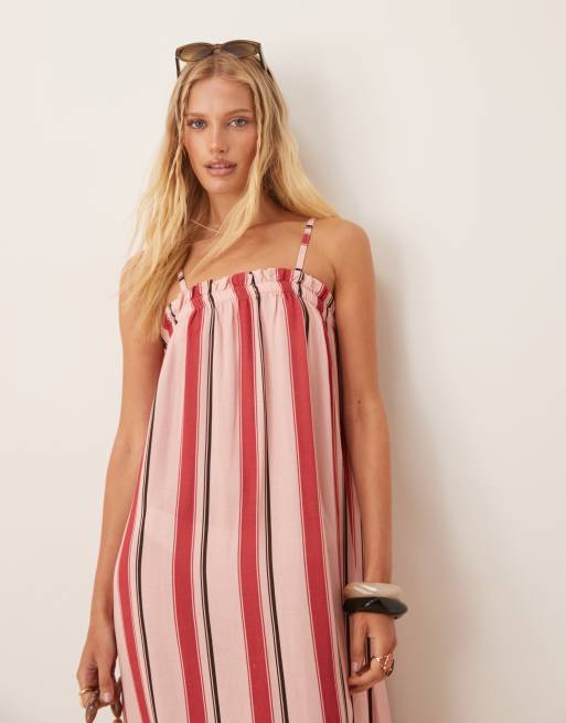 ASOS DESIGN - Gestreepte maxi cami-jurk met trapezemodel in roze strepen, 2 van 4