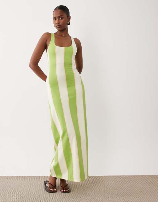ASOS DESIGN - Gestreepte maxi jurk met lage ronde hals in groen, 2 van 4