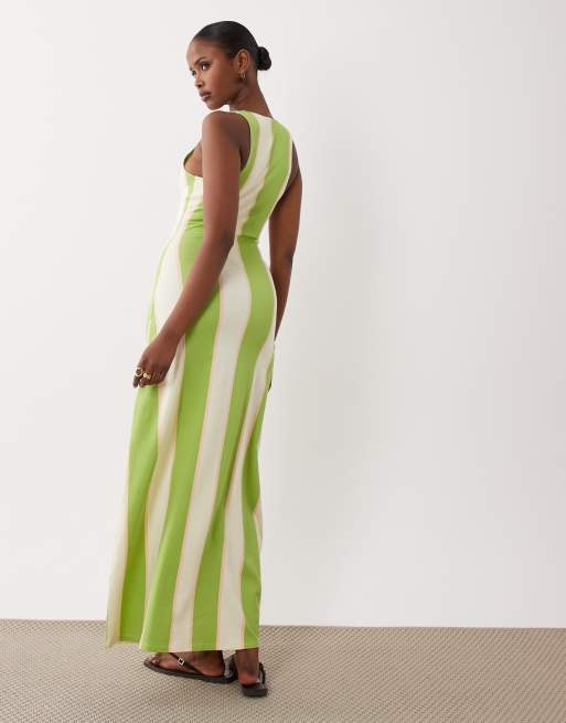 ASOS DESIGN - Gestreepte maxi jurk met lage ronde hals in groen, 4 van 4