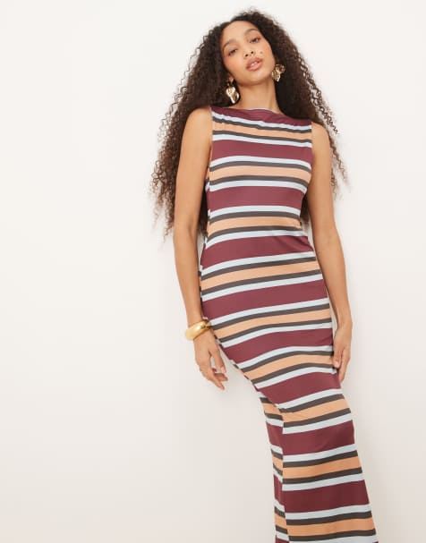 ASOS DESIGN - Gestreepte maxi-jurk met rechte hals en verlaagde rug - view 1