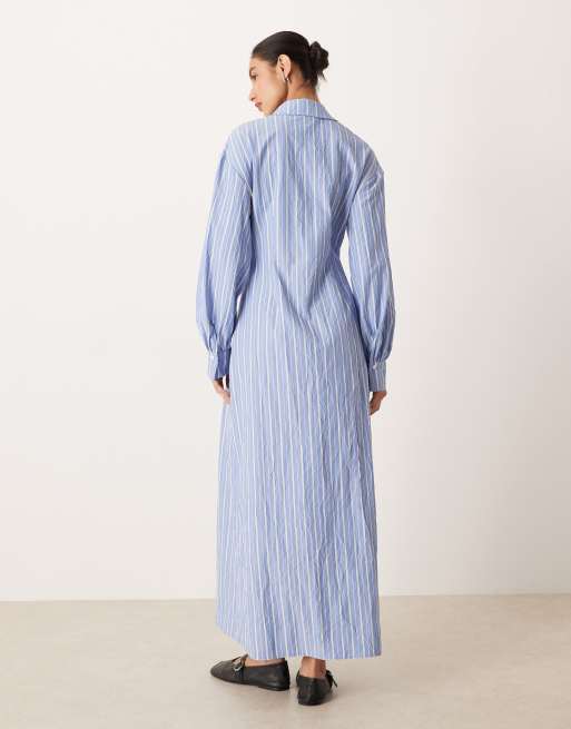 ASOS DESIGN - Gestreepte maxi-overhemdjurk in blauw, 2 van 4