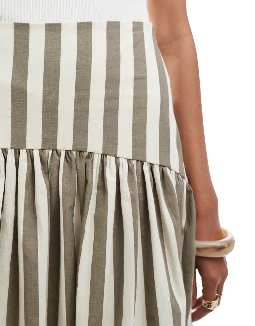 ASOS DESIGN - Gestreepte maxirok met linnenlook en verlaagde taille in naturel, 2 van 5