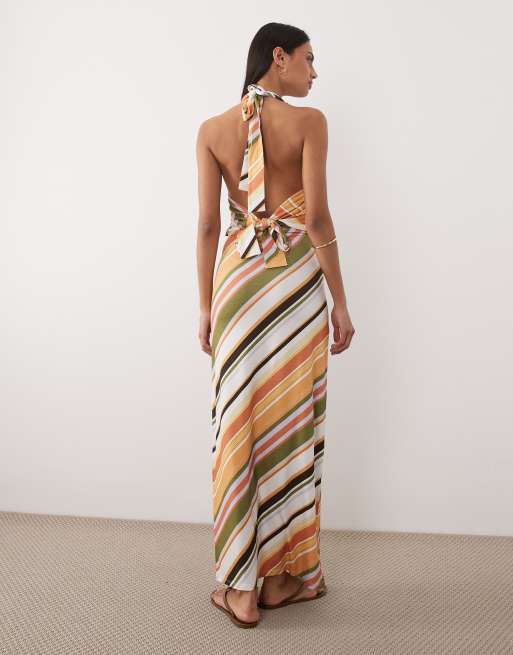 ASOS DESIGN - Gestreepte midi-jurk met halternek en gestrikte achterkant, 4 van 4