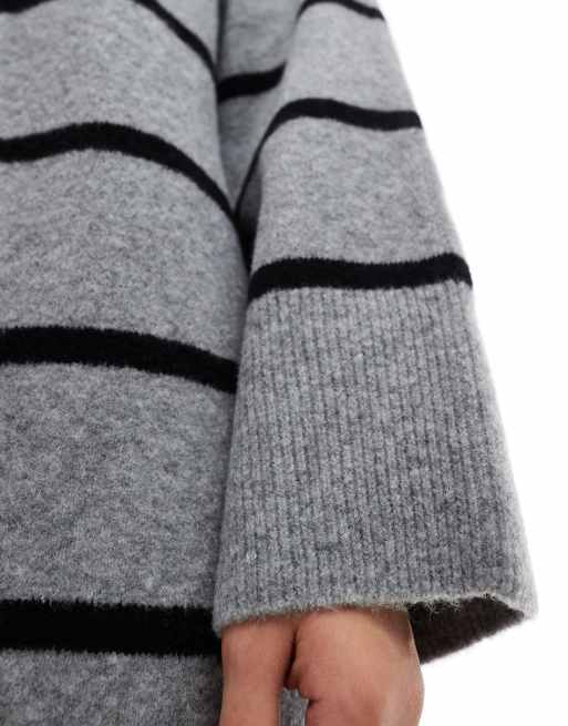 ASOS DESIGN - Gestreepte mini jurk met ronde hals en brede boorden in grijs, 3 van 4