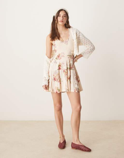 ASOS DESIGN - Gestreepte mini jurk met vintage bloemenprint, 4 van 4