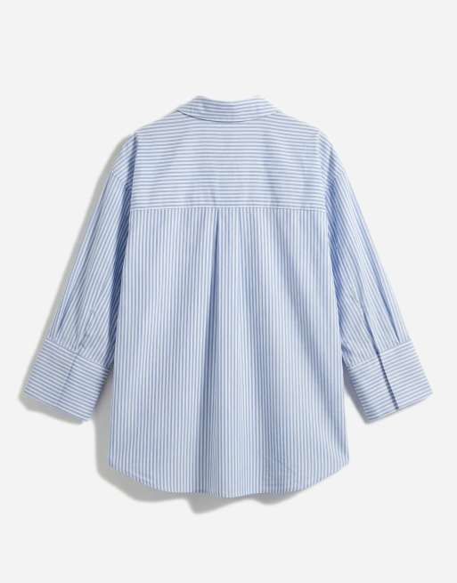ASOS DESIGN - Gestreepte mini-overhemdjurk met bloemenborduursel in blauw, 6 van 7