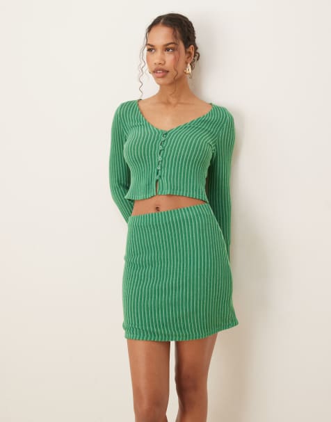 ASOS DESIGN - Gestreepte mini rok in groen, deel van co-ord set - view 1