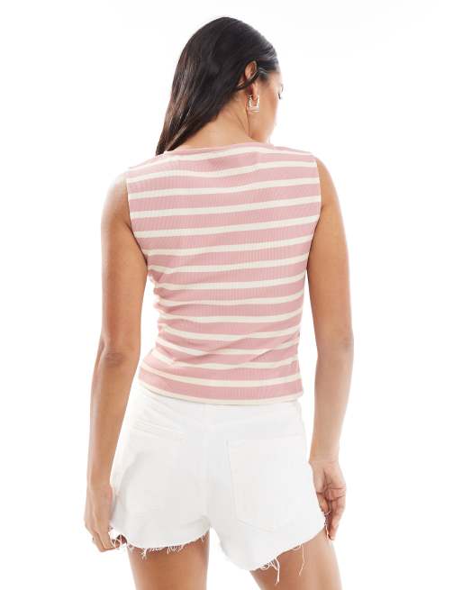 ASOS DESIGN - Gestreepte mouwloze top met knoopsluiting in zachtroze, 3 van 4