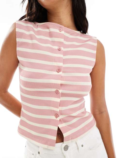 ASOS DESIGN - Gestreepte mouwloze top met knoopsluiting in zachtroze, 4 van 4