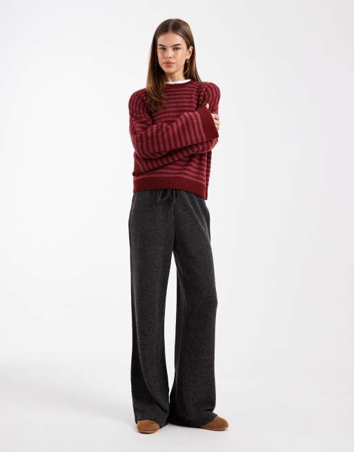 ASOS DESIGN - Gestreepte oversized trui in bordeauxrood, 2 van 4