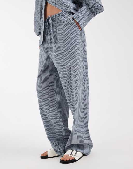 ASOS DESIGN - Gestreepte poplin broek met elastische taille in blauw, 2 van 5