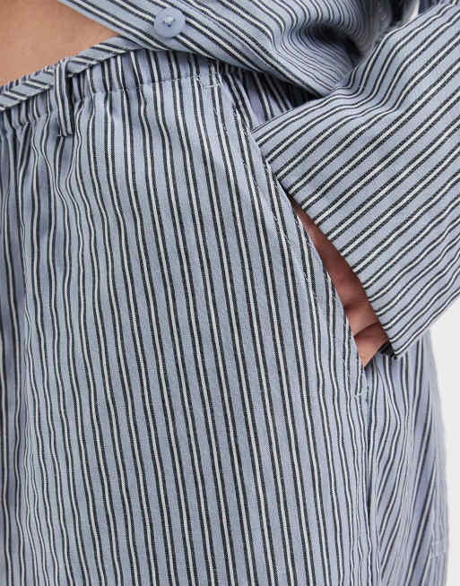 ASOS DESIGN - Gestreepte poplin broek met elastische taille in blauw, 3 van 5
