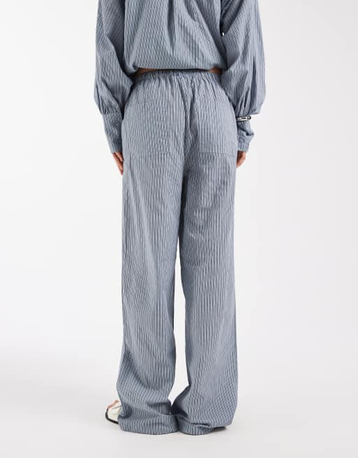 ASOS DESIGN - Gestreepte poplin broek met elastische taille in blauw, 4 van 5