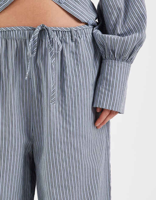 ASOS DESIGN - Gestreepte poplin broek met elastische taille in blauw, 5 van 5