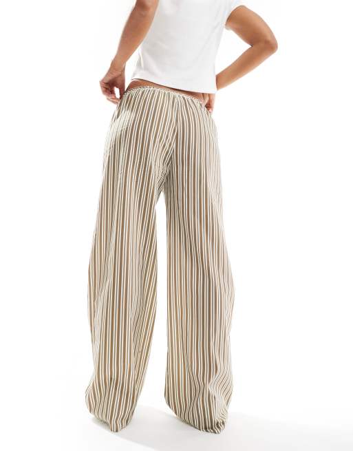 ASOS DESIGN - Gestreepte poplin broek met wijde pijpen in gestreept olijfgroen, 2 van 5