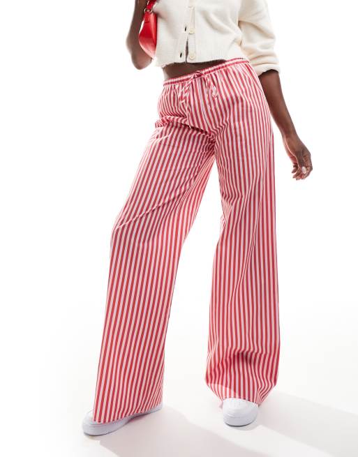 ASOS DESIGN - Gestreepte poplin broek met wijde pijpen in roze