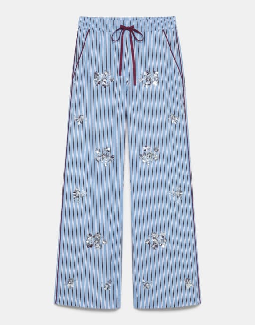 ASOS DESIGN - Gestreepte pyjamabroek met versiering, deel van co-ord set, 6 van 12