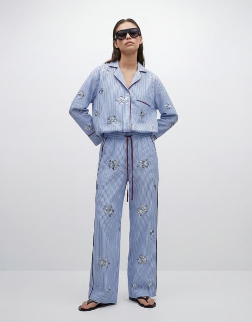 ASOS DESIGN - Gestreepte pyjamabroek met versiering, deel van co-ord set, 9 van 12