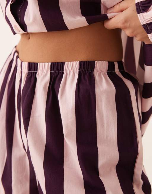 ASOS DESIGN - Gestreepte pyjamabroek met wijde pijpen in bordeauxrood, deel van co-ord set, 5 van 5