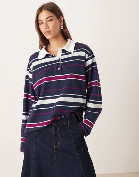 ASOS DESIGN - Gestreepte rugbypolo in marineblauw - view 1