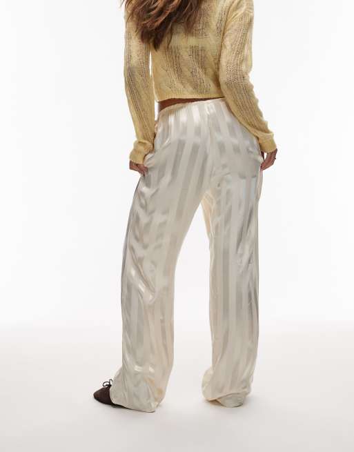 ASOS DESIGN - Gestreepte satijnen broek met wijde pijpen in crème, deel van co-ord set, 5 van 5