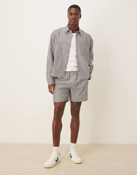 ASOS DESIGN - Gestreepte short in grijs, deel van co-ord set - view 1