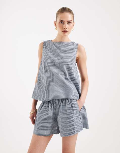 ASOS DESIGN - Gestreepte short met elastische taille in blauw - view 1