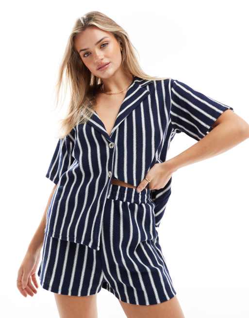 ASOS DESIGN - Gestreepte shorts in marineblauw en wit, deel van co-ord set